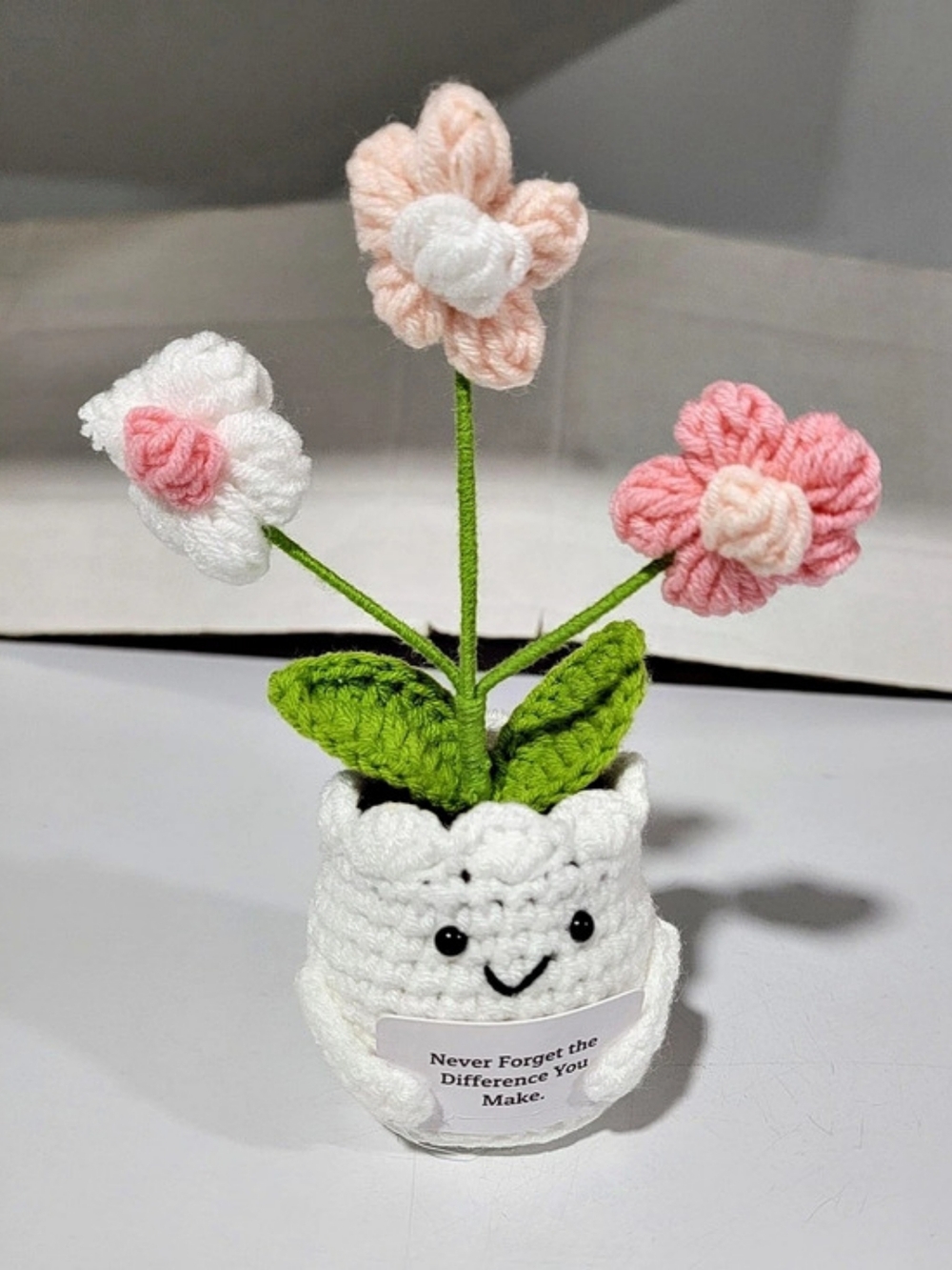Handmade Crochet Potted Flower Arrangement "Never Forget The Difference You Make